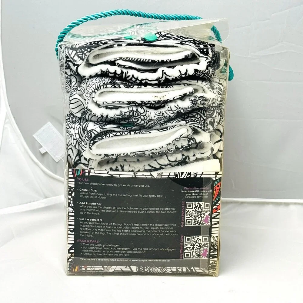 Rumparooz Cloth Diapers OS 4-pk Black & White Coloring Book Print Limited Ed.